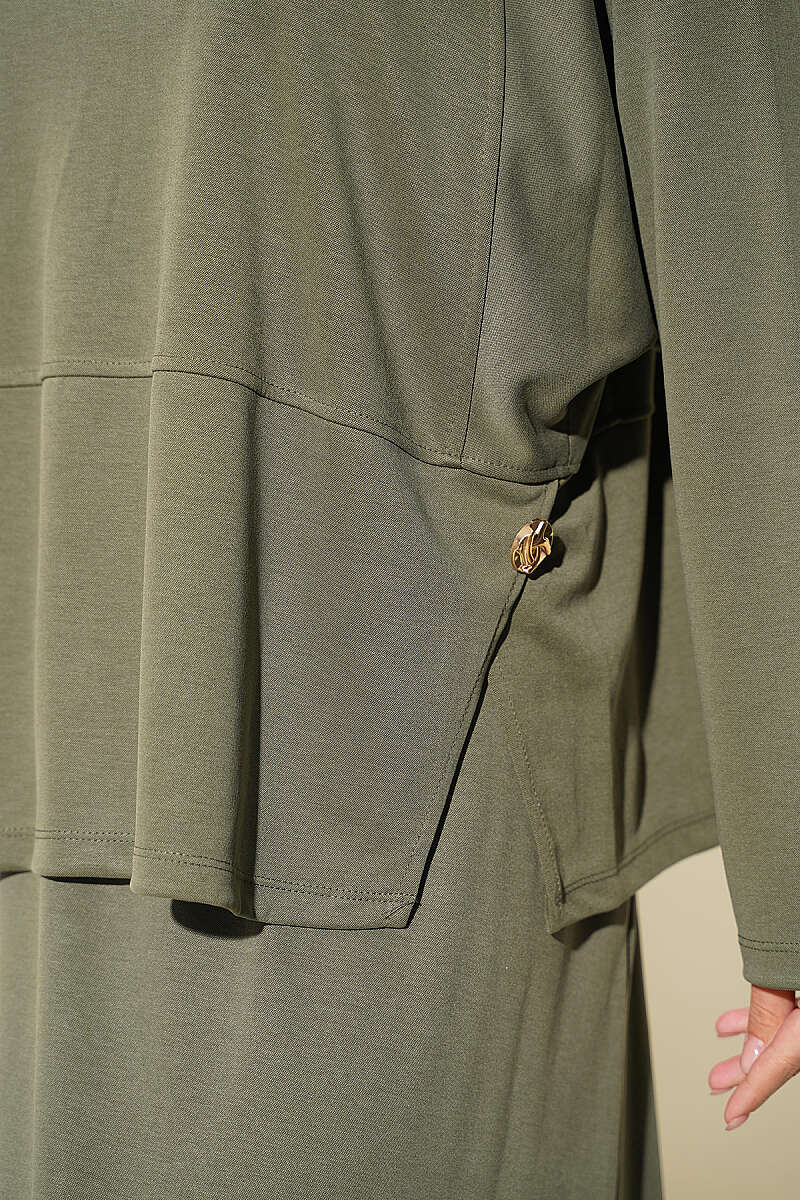Two-Piece Skirt Set with Side Buttons - Khaki