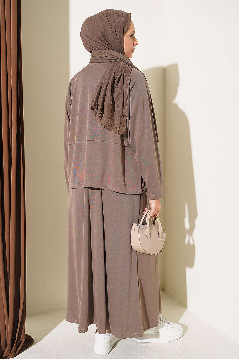 Two-Piece Skirt Set with Side Buttons - Dark Mink
