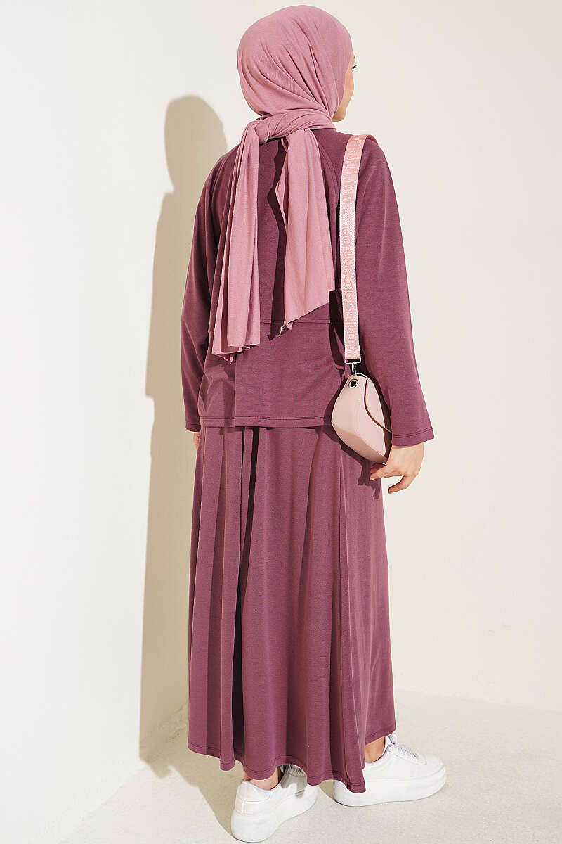 Two-Piece Skirt Set with Side Buttons - Plum