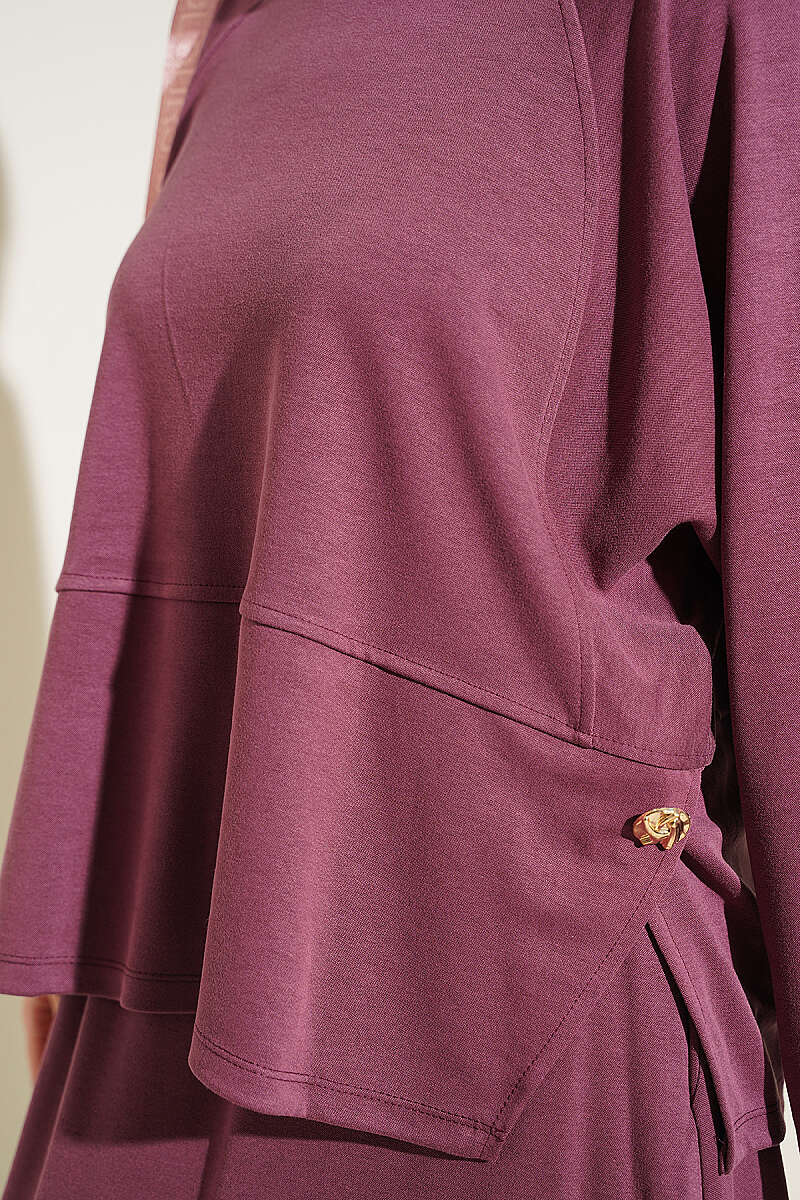 Two-Piece Skirt Set with Side Buttons - Plum
