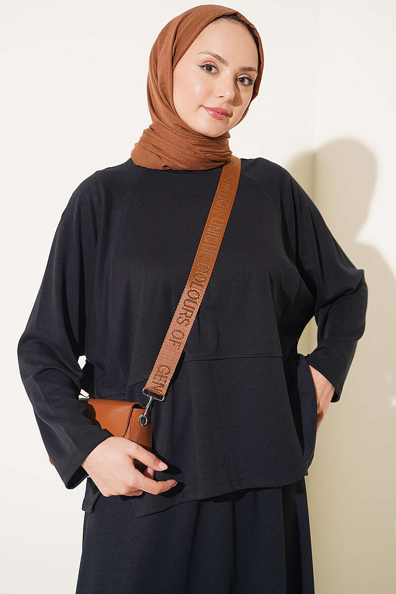 Two-Piece Skirt Set with Side Buttons - Black