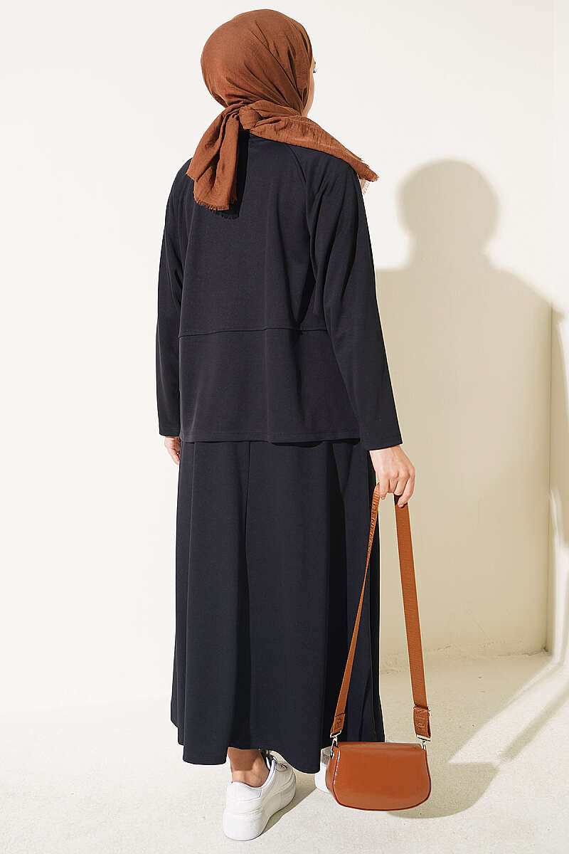 Two-Piece Skirt Set with Side Buttons - Black