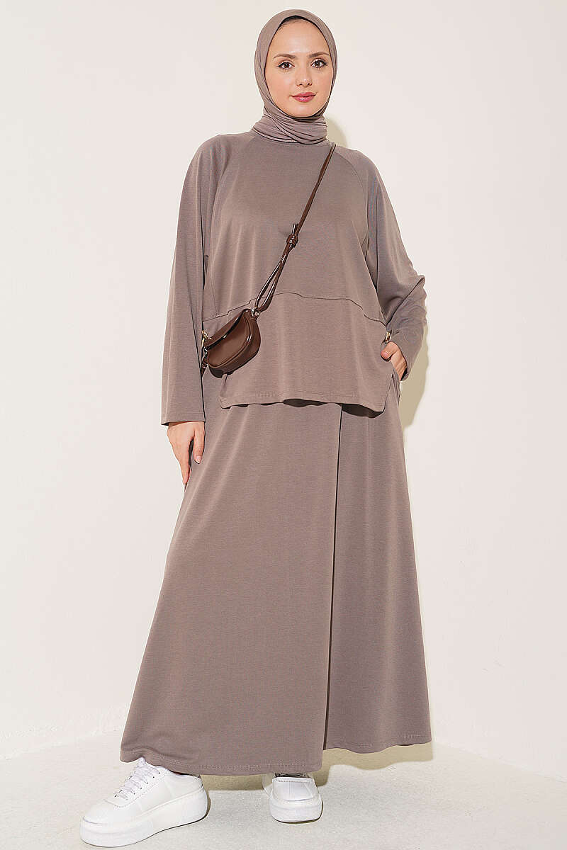 Two-Piece Skirt Set with Side Buttons - Mink