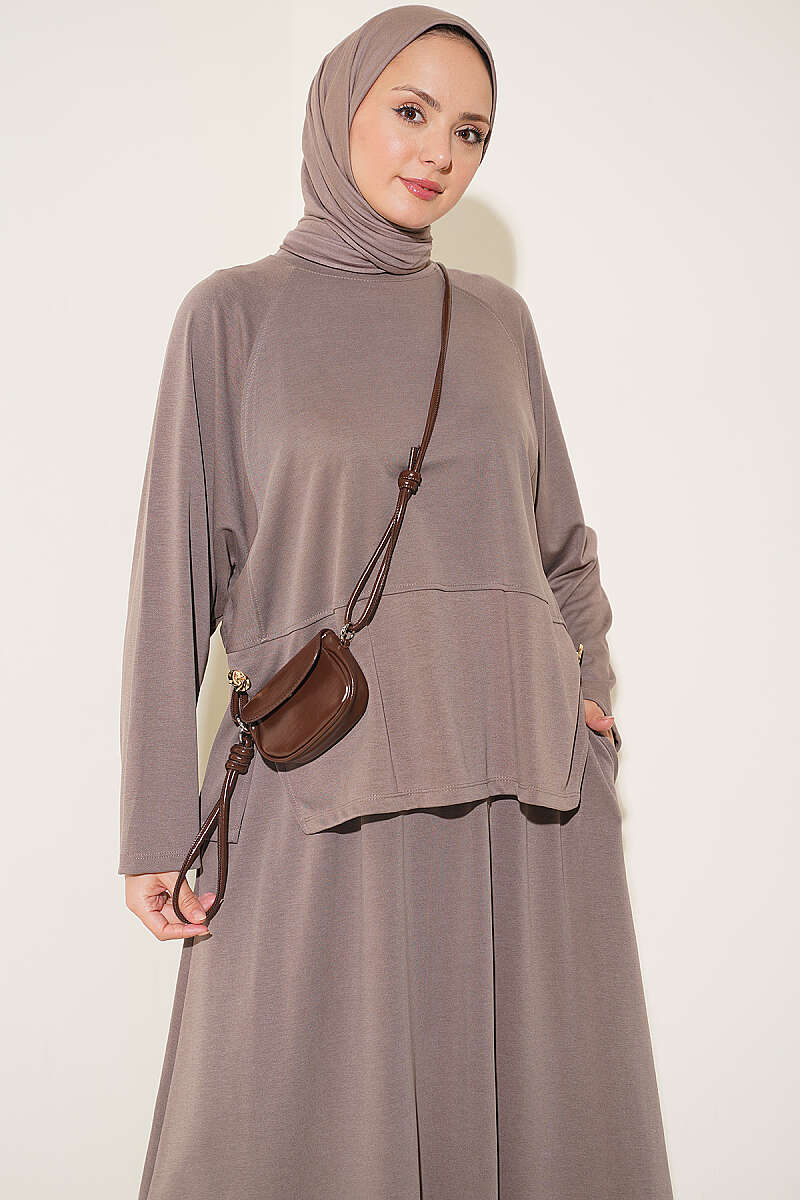 Two-Piece Skirt Set with Side Buttons - Mink