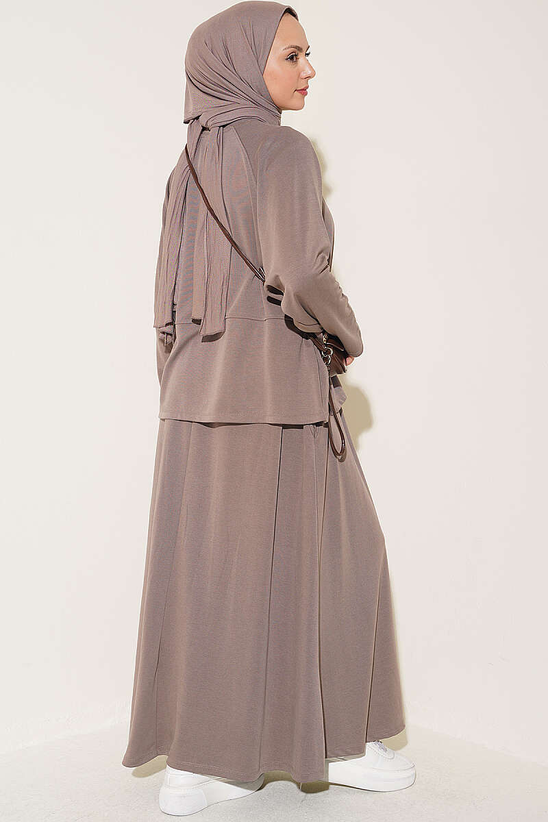 Two-Piece Skirt Set with Side Buttons - Mink