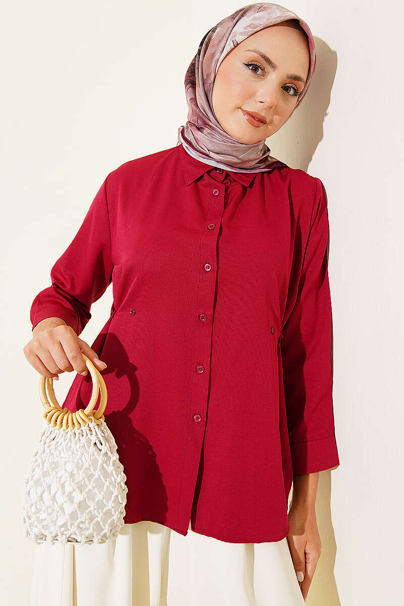 Shirt with Side Button Detail - Burgundy