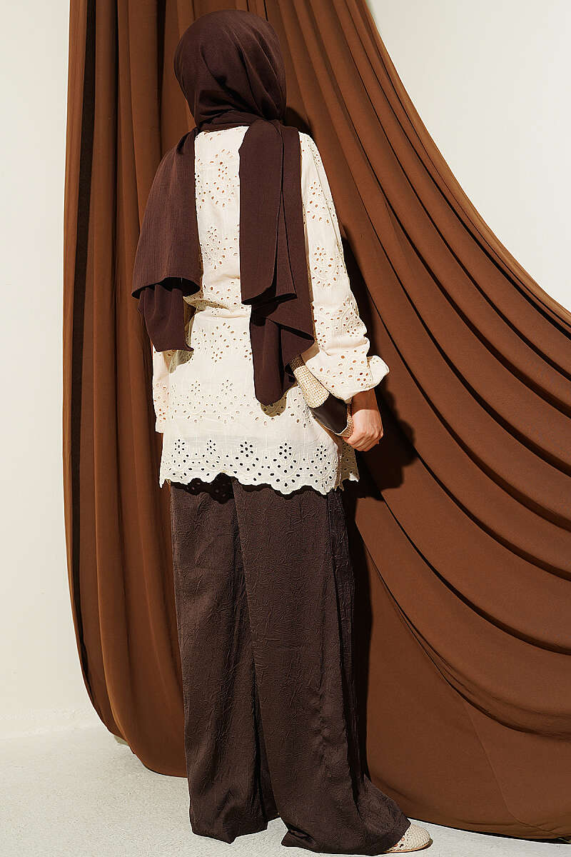 Embroidered Shirt with Side Ties - Beige