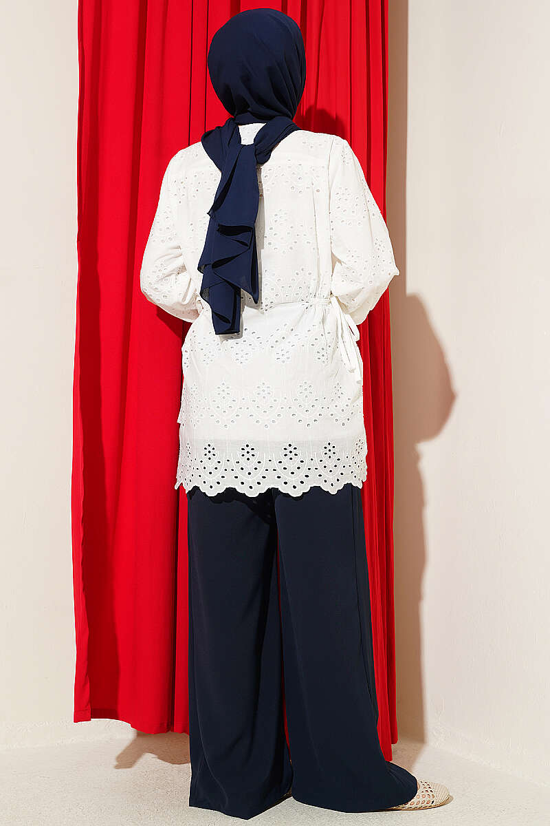 Embroidered Shirt with Side Ties - Ecru