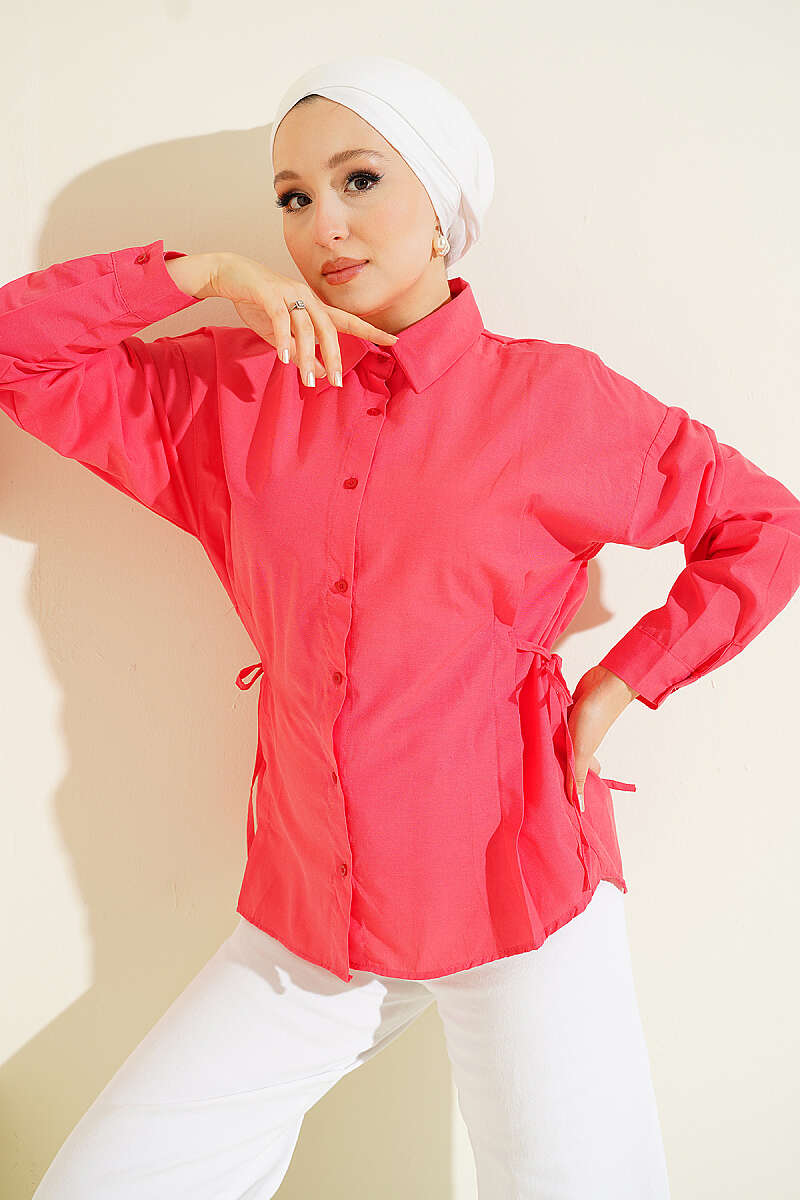 Plain Shirt with Side Ties - Pomegranate