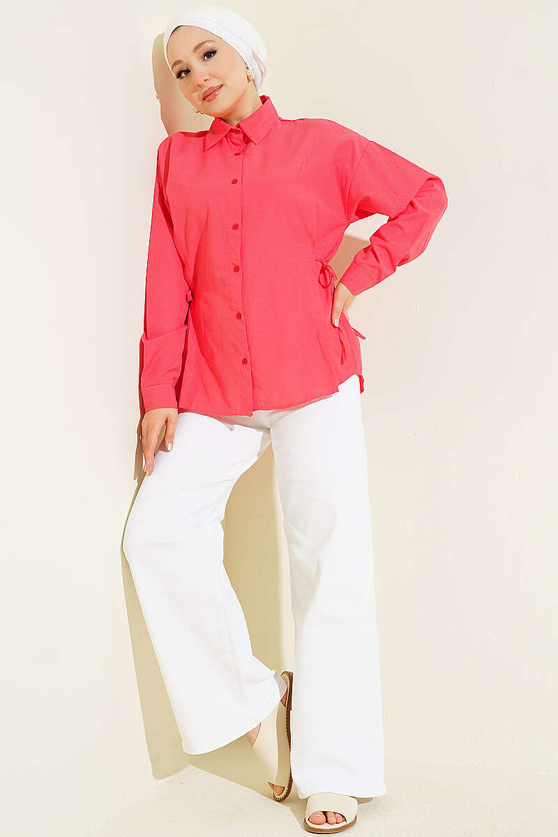 Plain Shirt with Side Ties - Pomegranate