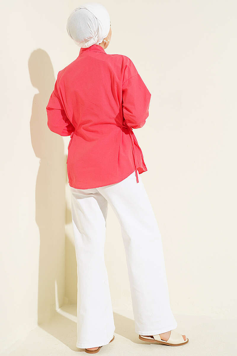 Plain Shirt with Side Ties - Pomegranate