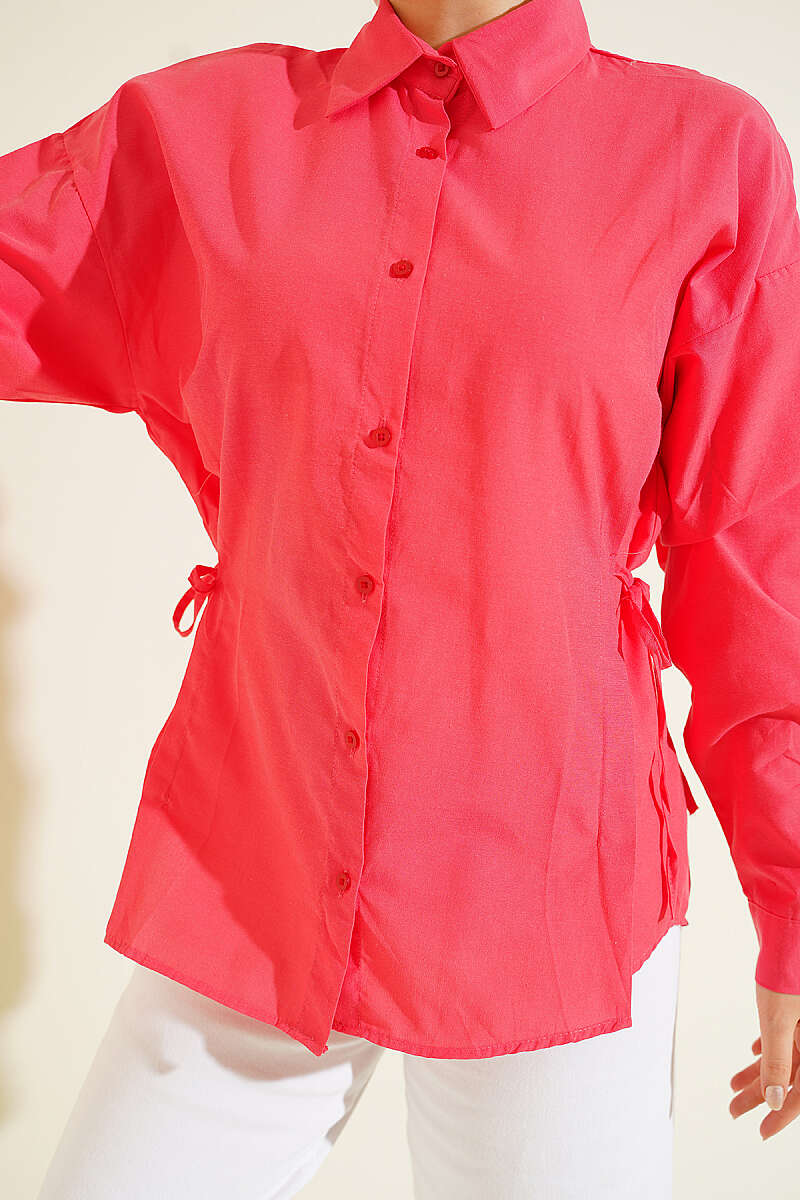 Plain Shirt with Side Ties - Pomegranate