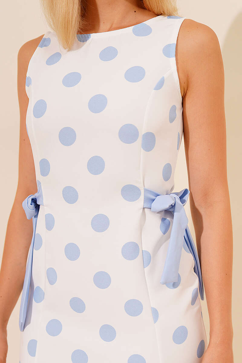 Polka Dot Mini Dress with Side Ties - Blue