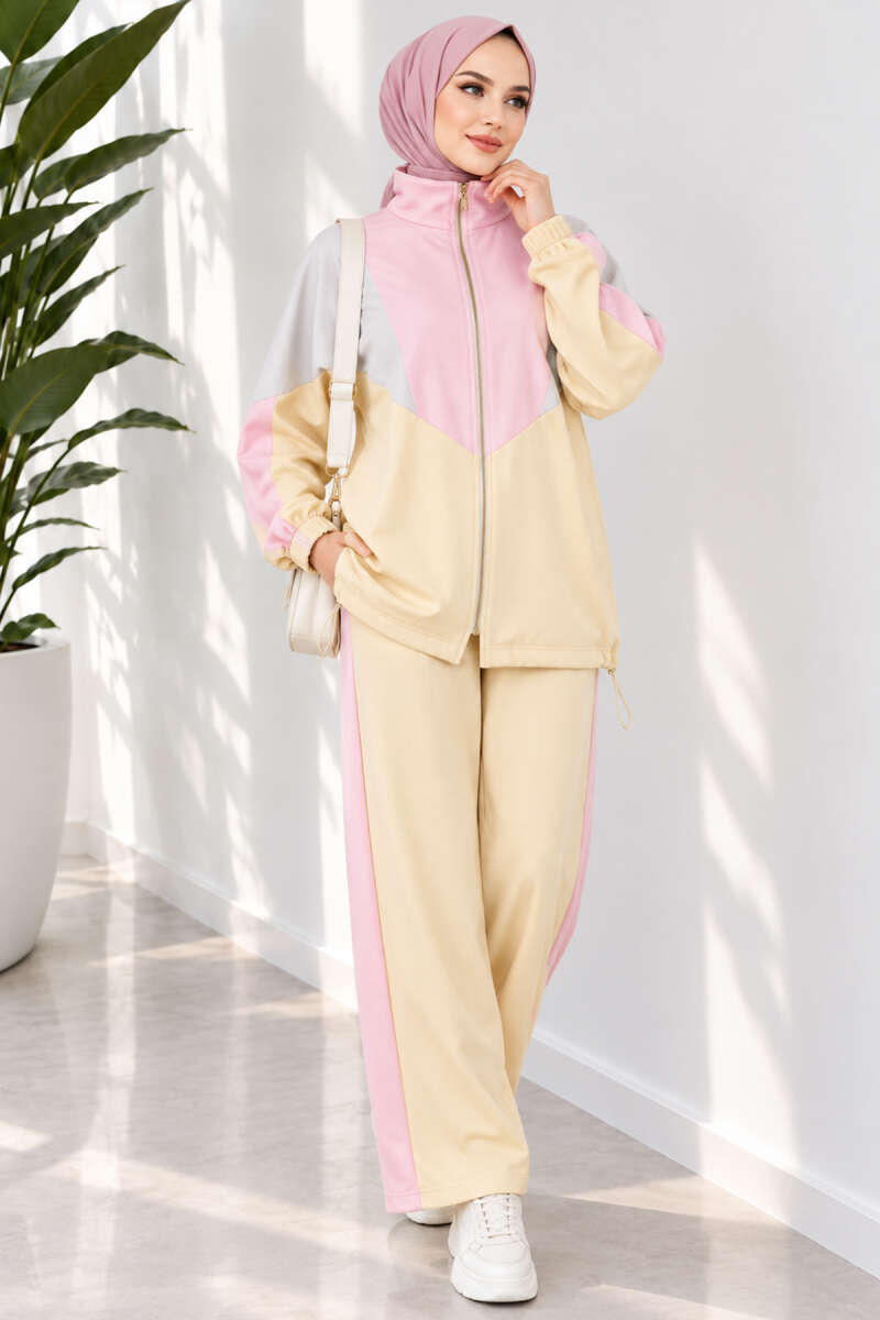 Two-Piece Set with Side Stripe Trim - Yellow