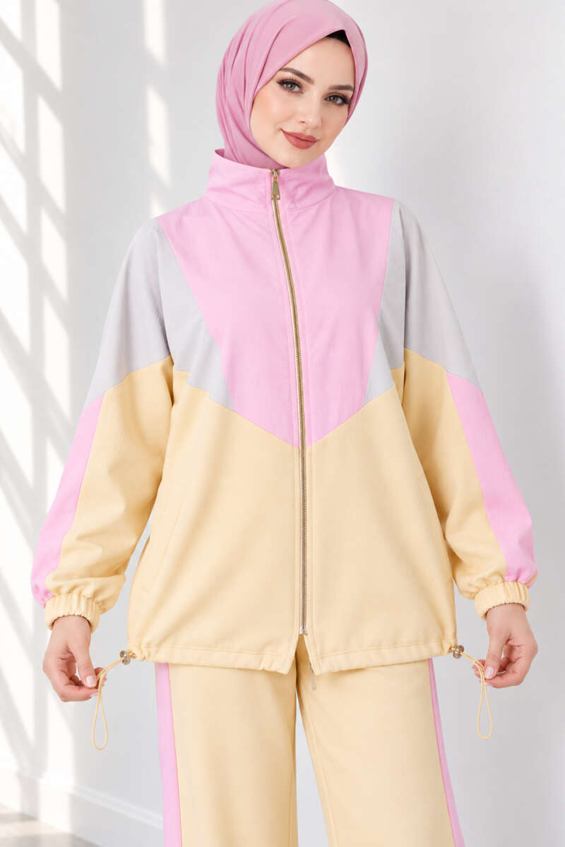 Two-Piece Set with Side Stripe Trim - Yellow