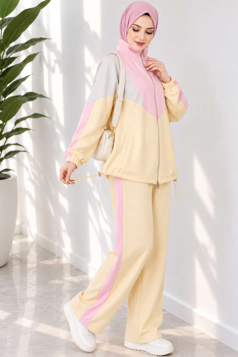 Two-Piece Set with Side Stripe Trim - Yellow