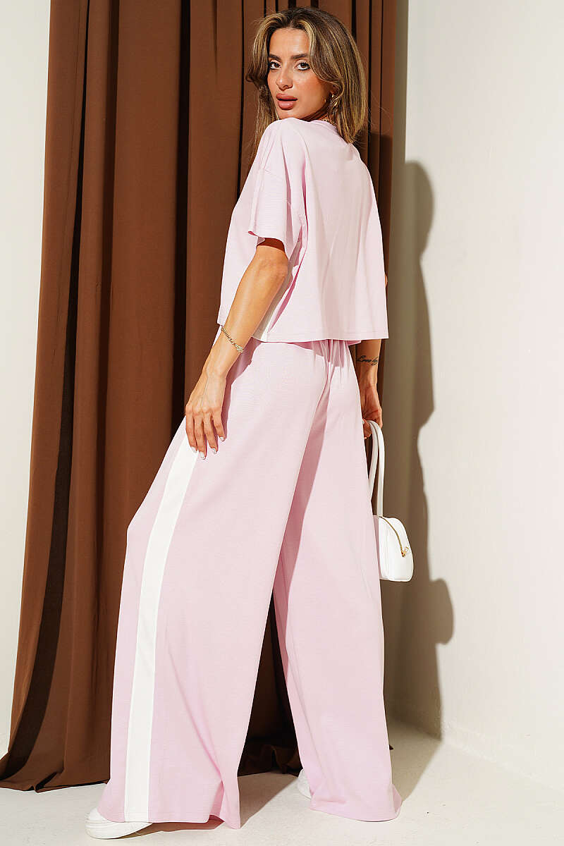Loycha T-Shirt Two-Piece Set with Side Stripes - Pink