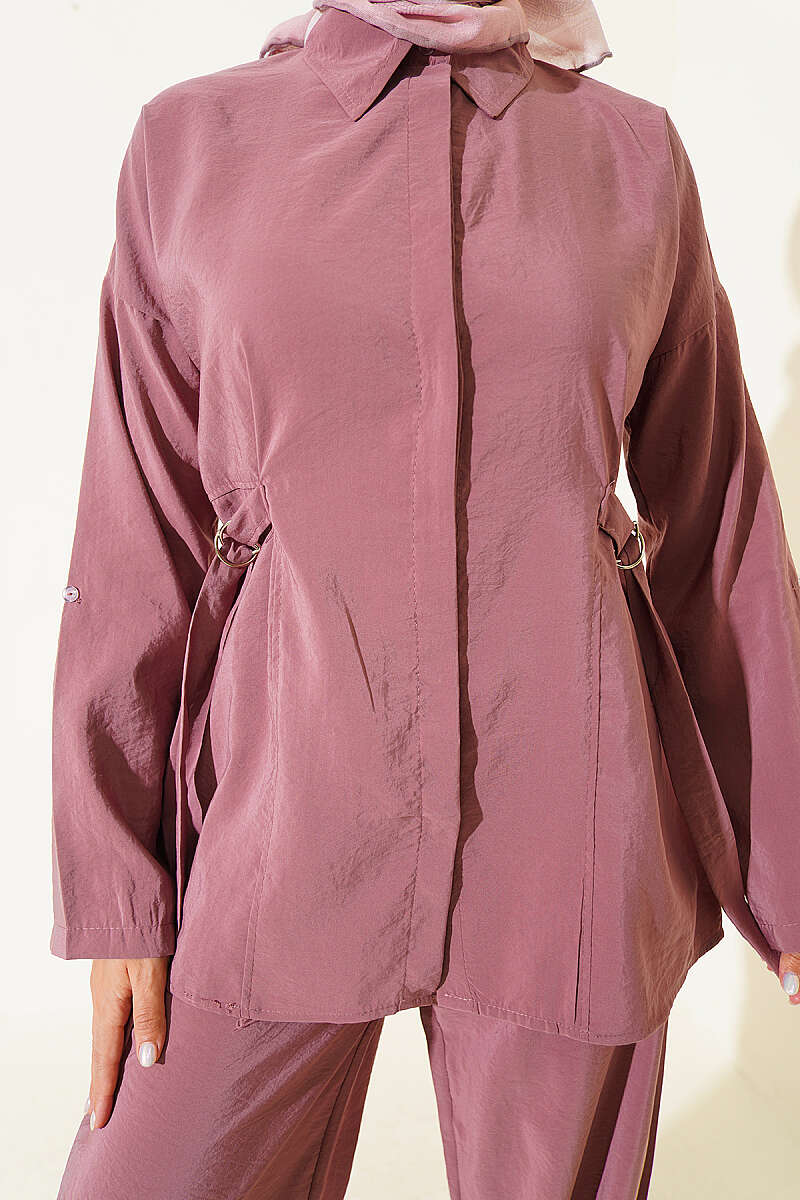 Two-Piece Set with Side Buckles and Concealed Buttons - Dusty Rose