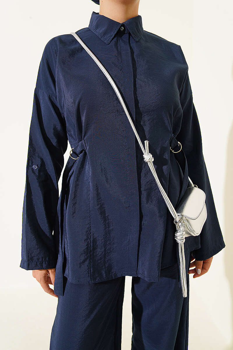 Two-Piece Set with Side Buckles and Concealed Buttons - Navy