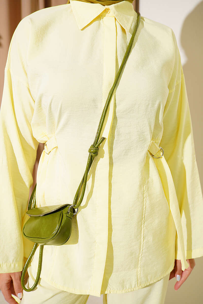 Two-Piece Set with Side Buckles and Concealed Buttons - Yellow