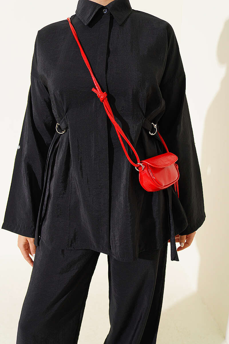 Two-Piece Set with Side Buckles and Concealed Buttons - Black
