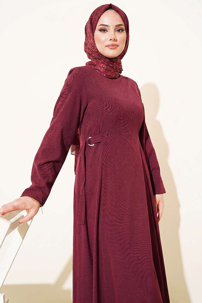 Dart Dress with Side Buckles - Burgundy
