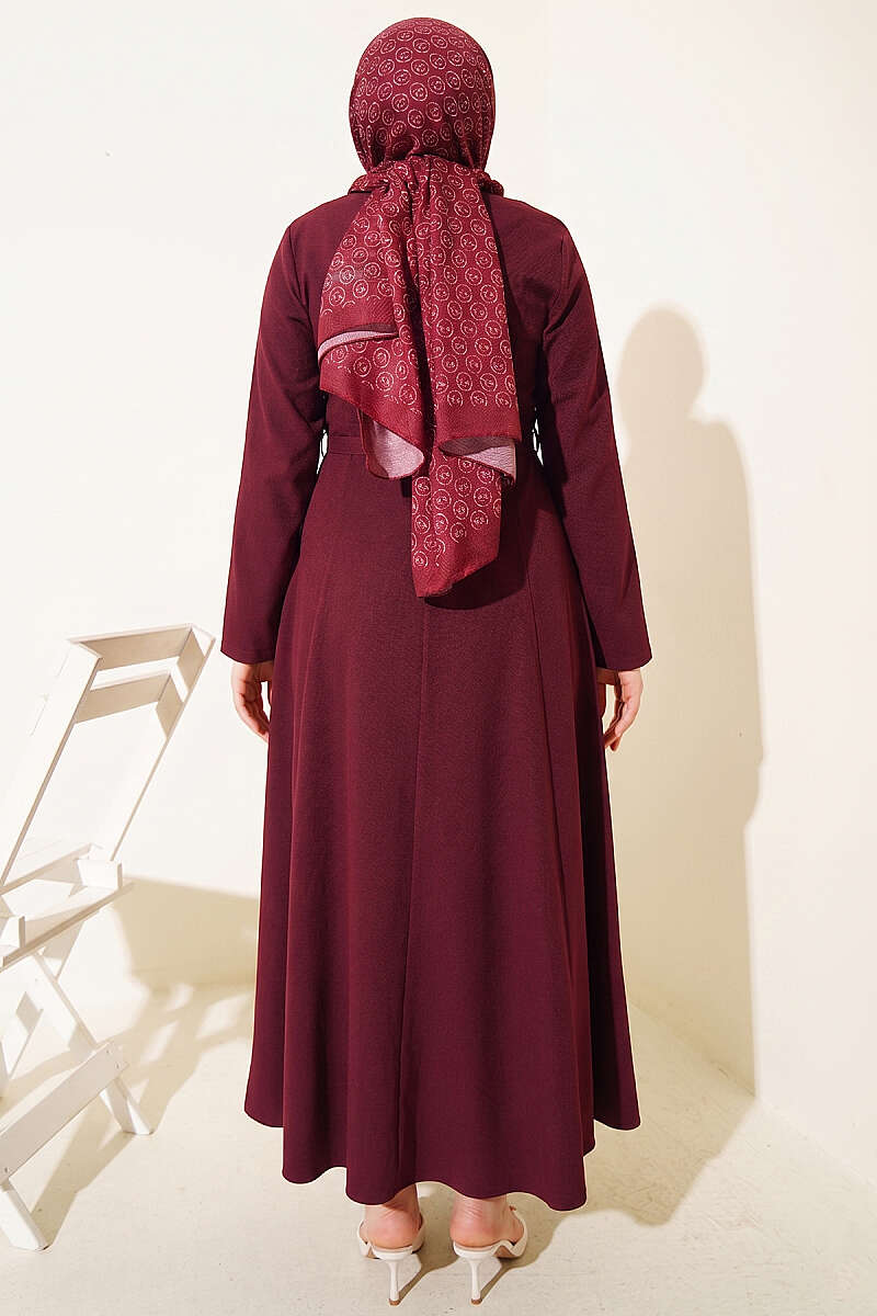 Dart Dress with Side Buckles - Burgundy