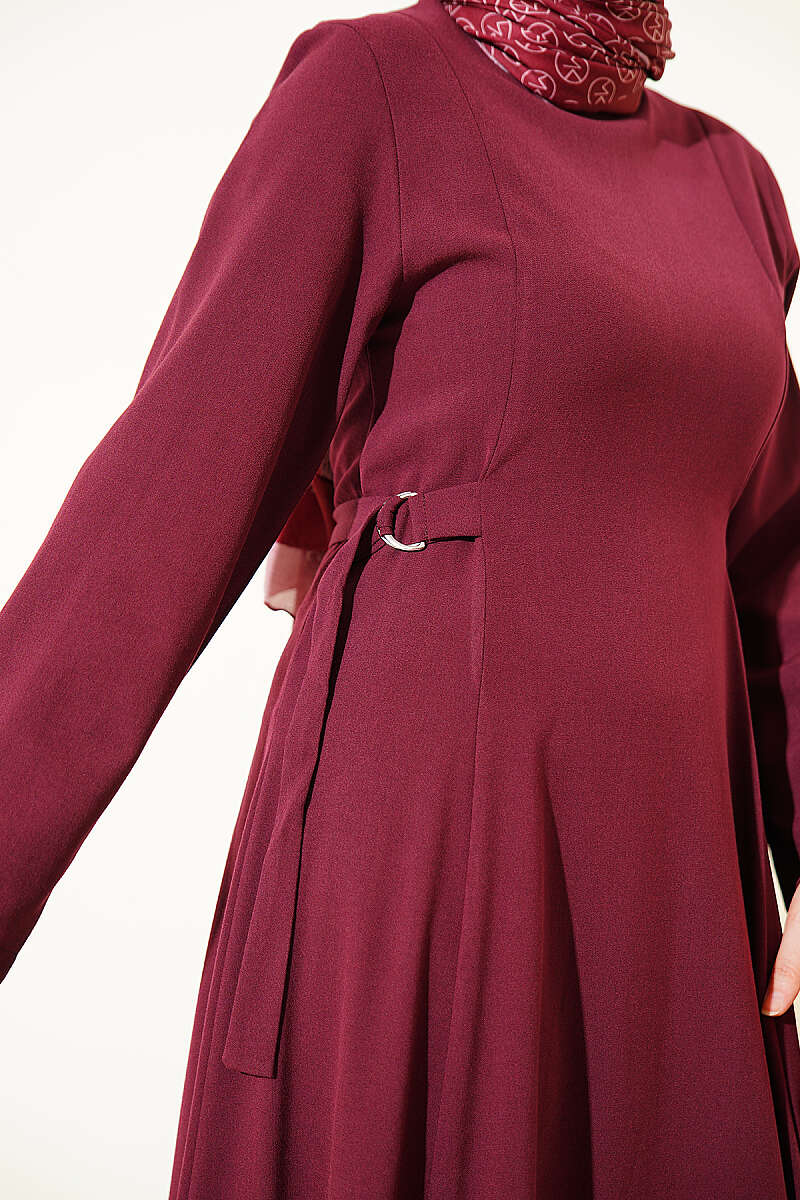 Dart Dress with Side Buckles - Burgundy