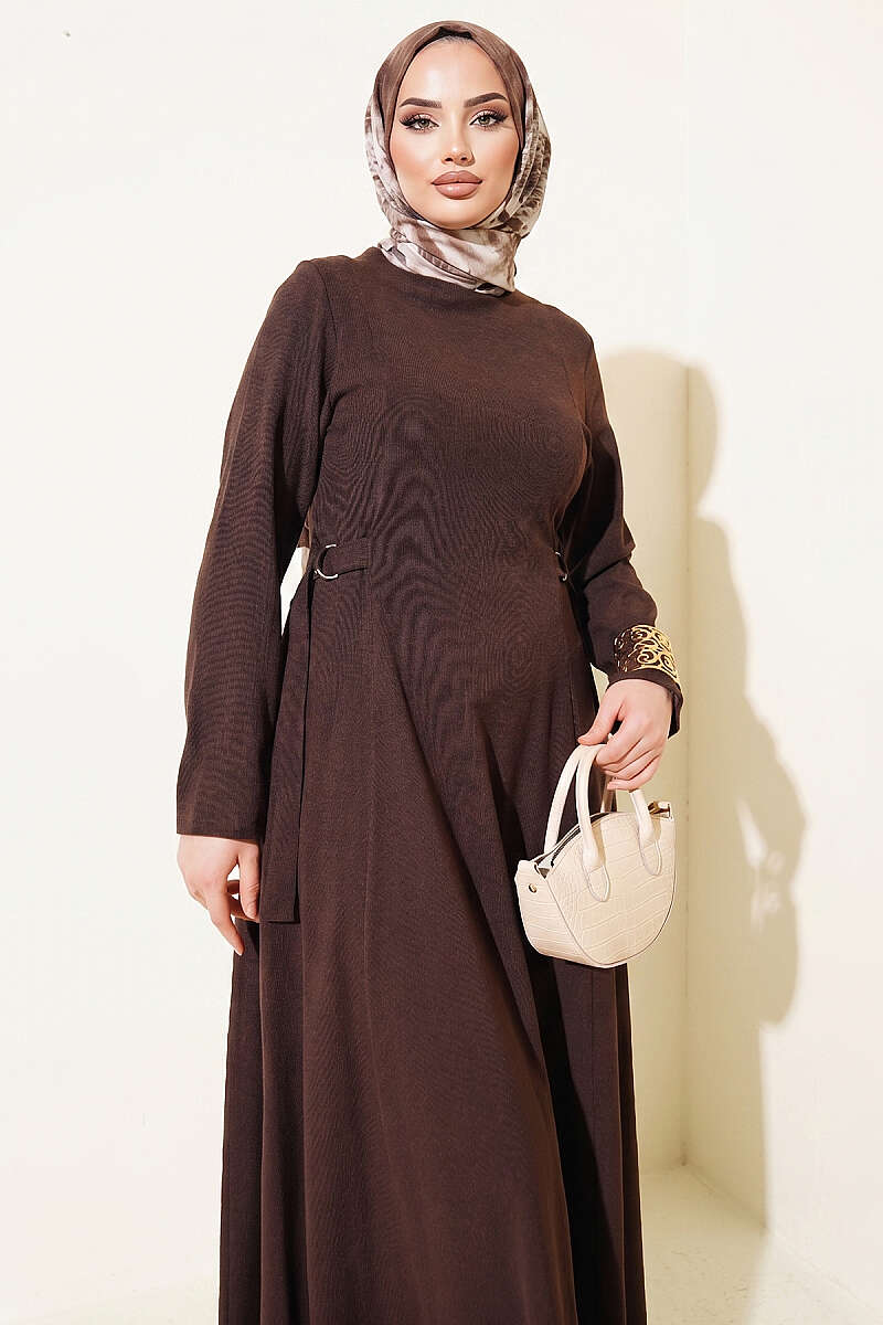 Dart Dress with Side Buckles - Brown