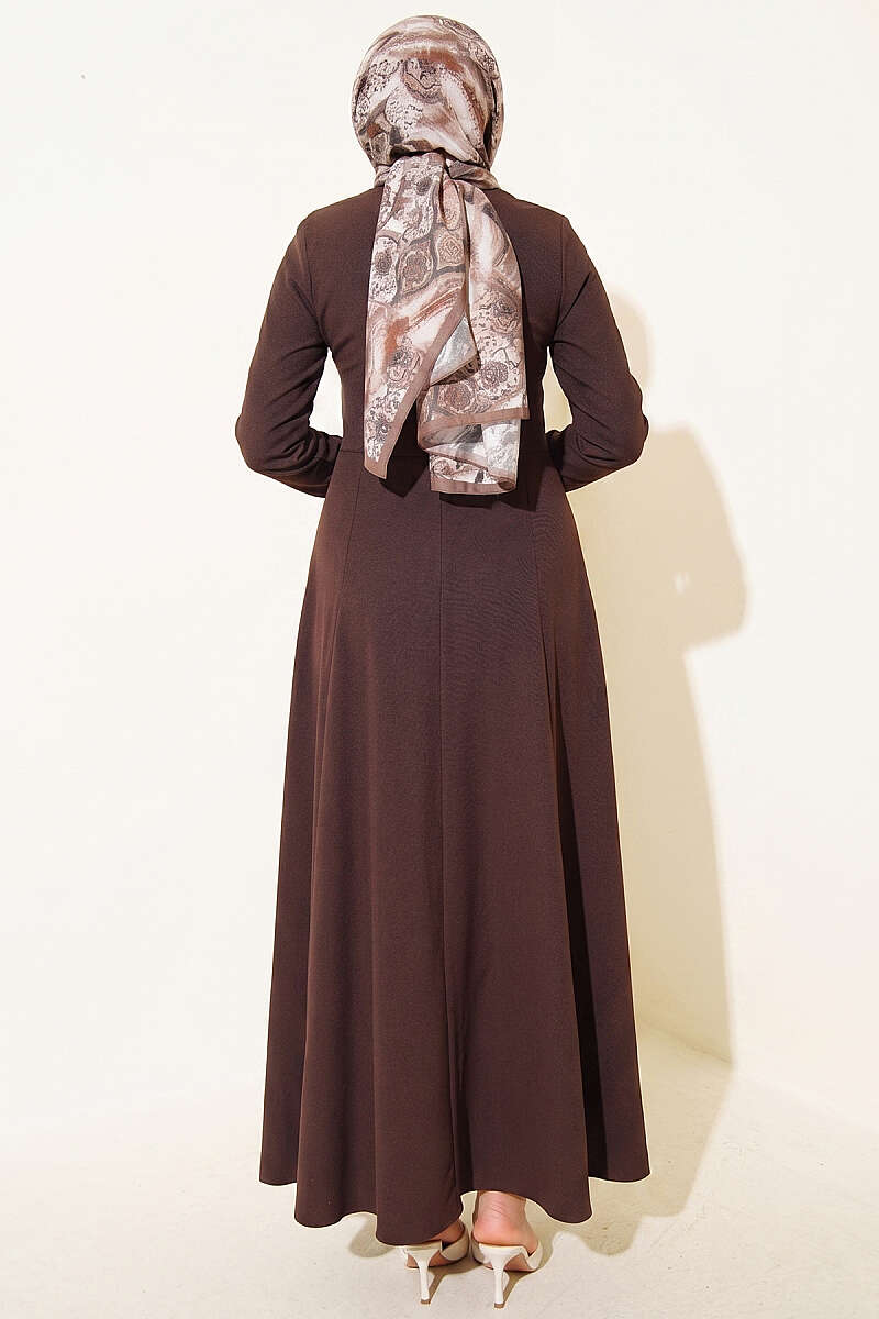 Dart Dress with Side Buckles - Brown