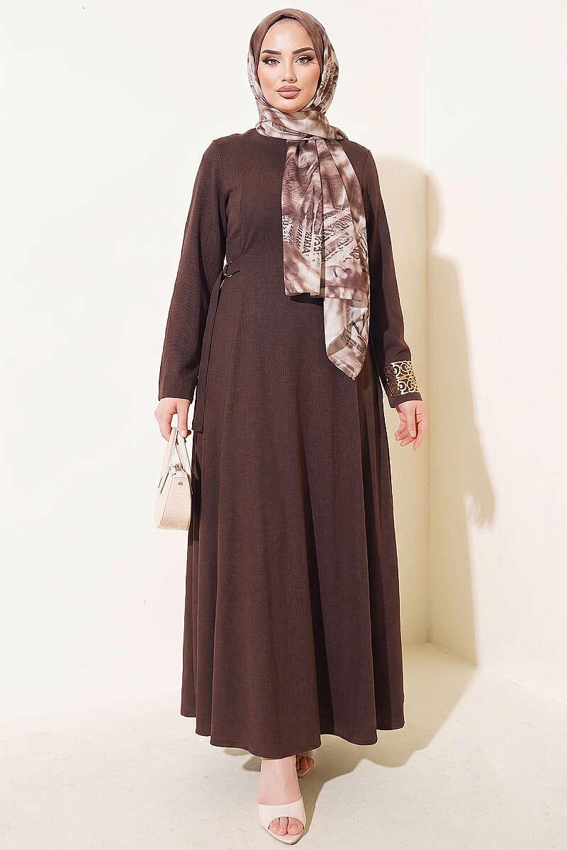 Dart Dress with Side Buckles - Brown