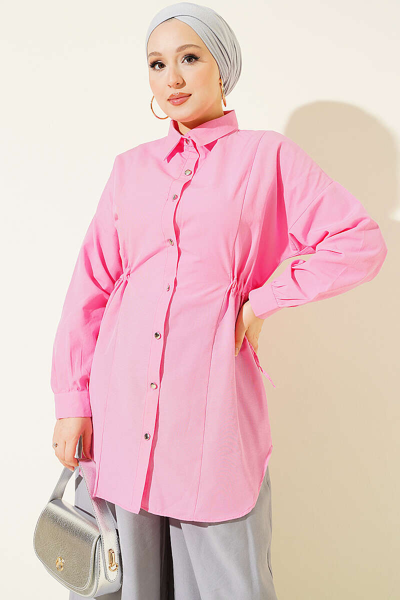 Shirt with Side Drawstrings - Pink