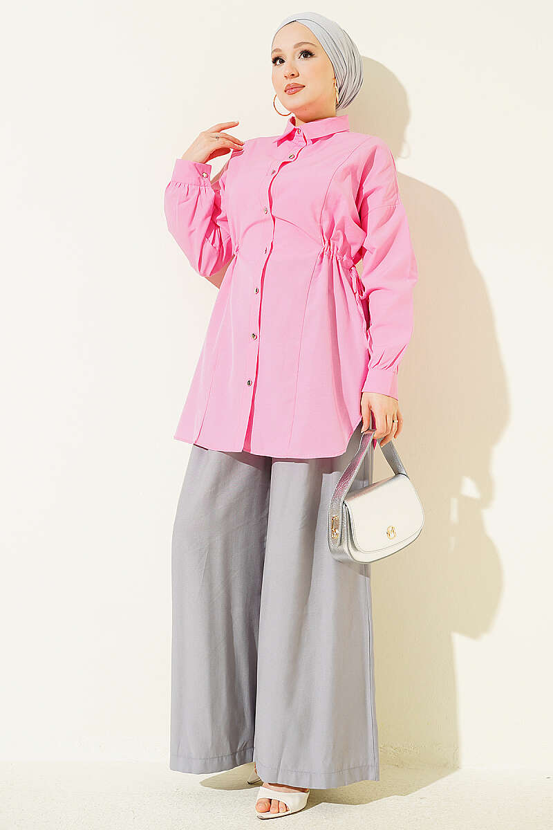 Shirt with Side Drawstrings - Pink