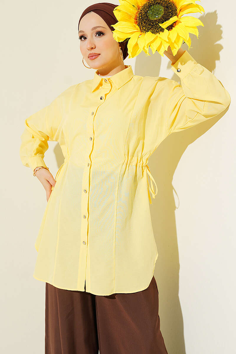 Shirt with Side Drawstrings - Yellow