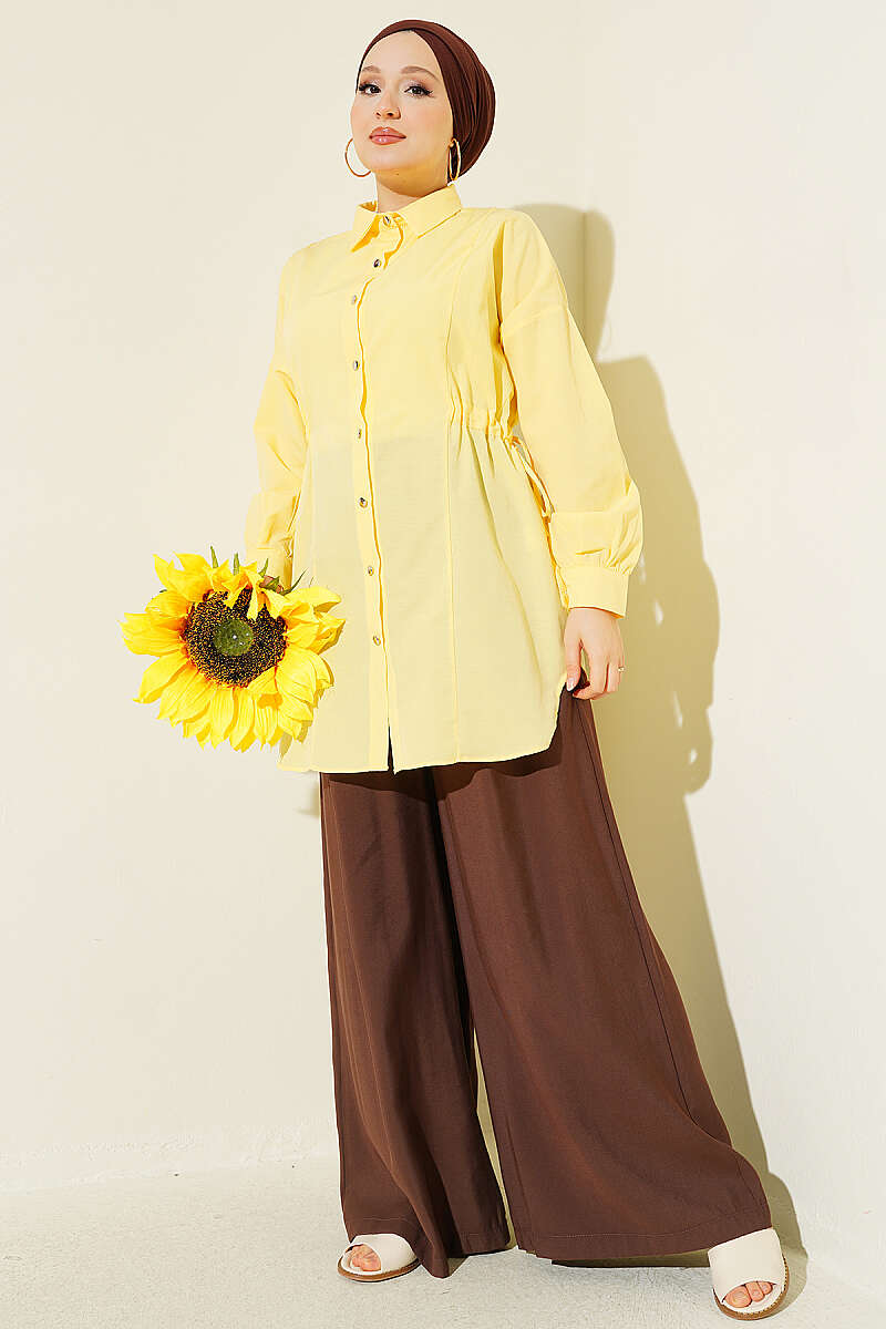 Shirt with Side Drawstrings - Yellow