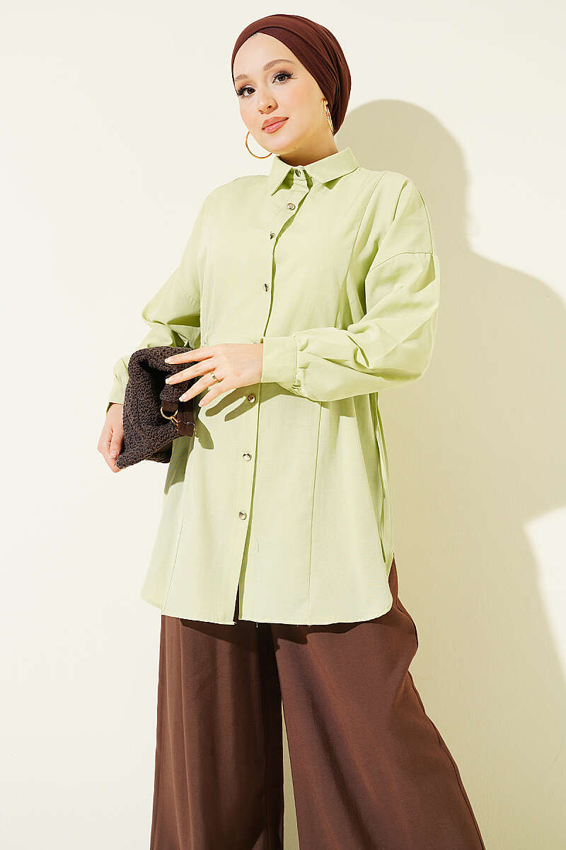 Shirt with Side Drawstrings - Aqua Green