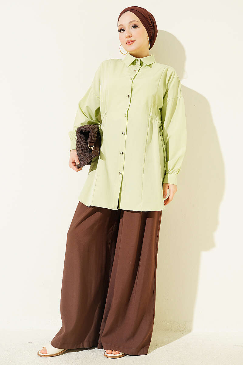 Shirt with Side Drawstrings - Aqua Green