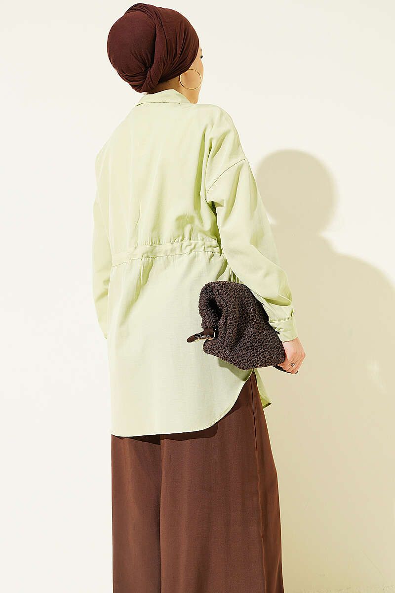 Shirt with Side Drawstrings - Aqua Green