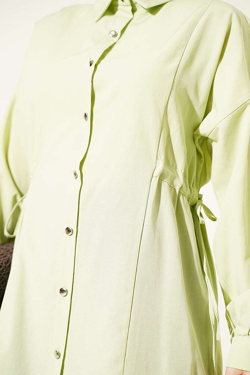 Shirt with Side Drawstrings - Aqua Green
