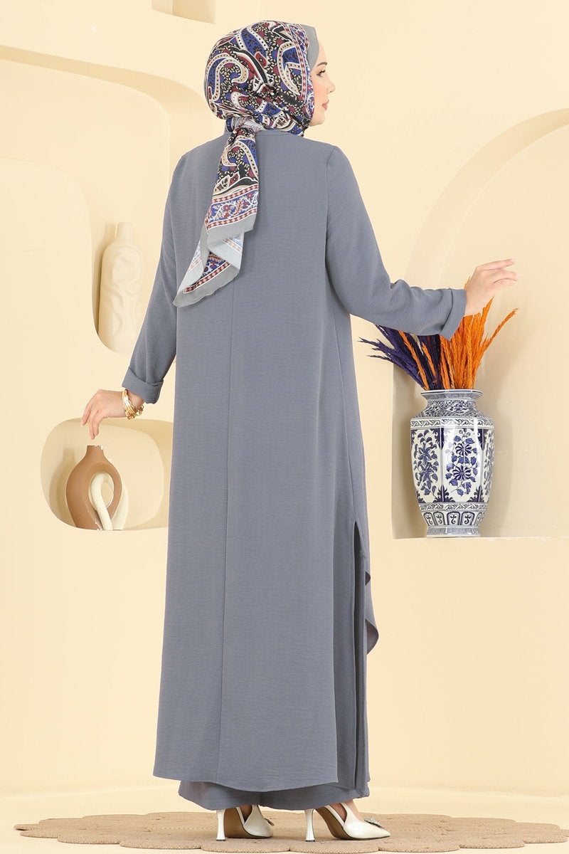 Aerobin Two-Piece Set with Side Slits - Grey