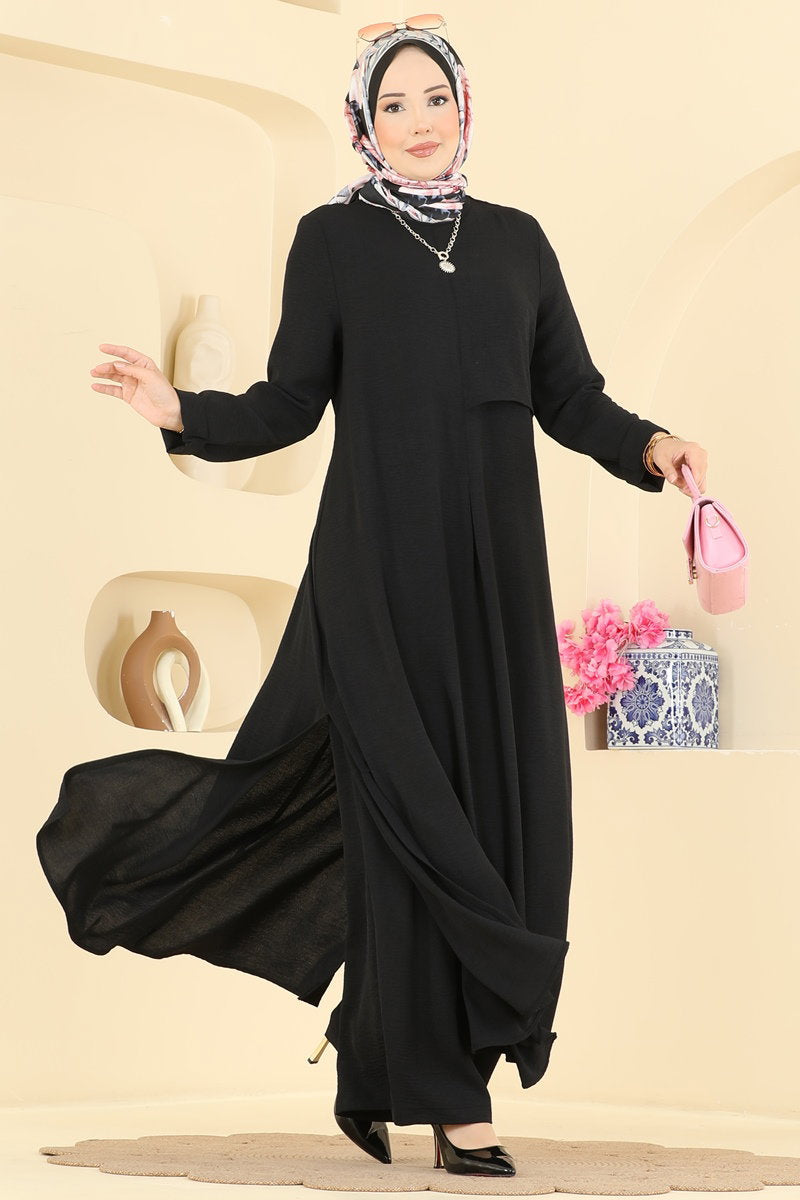 Aerobin Two-Piece Set with Side Slits - Black