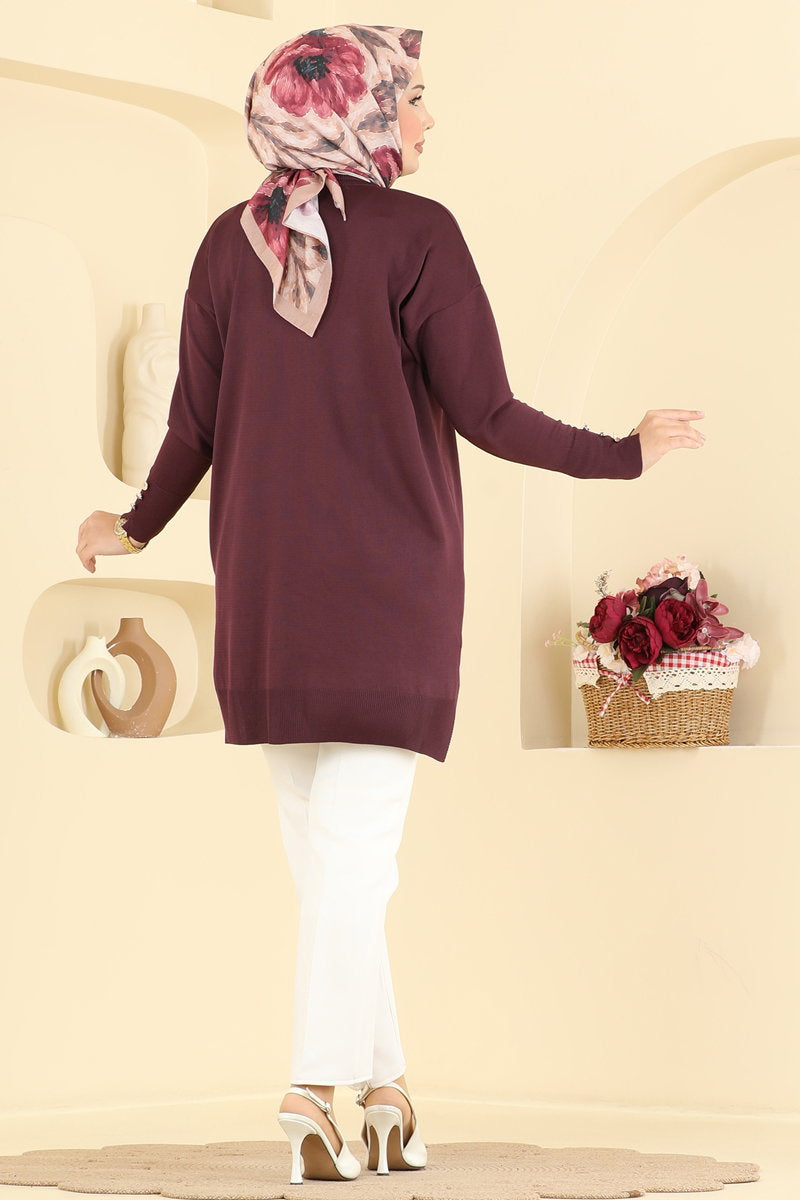 Leaf-Pattern Mercerised Tunic - Plum