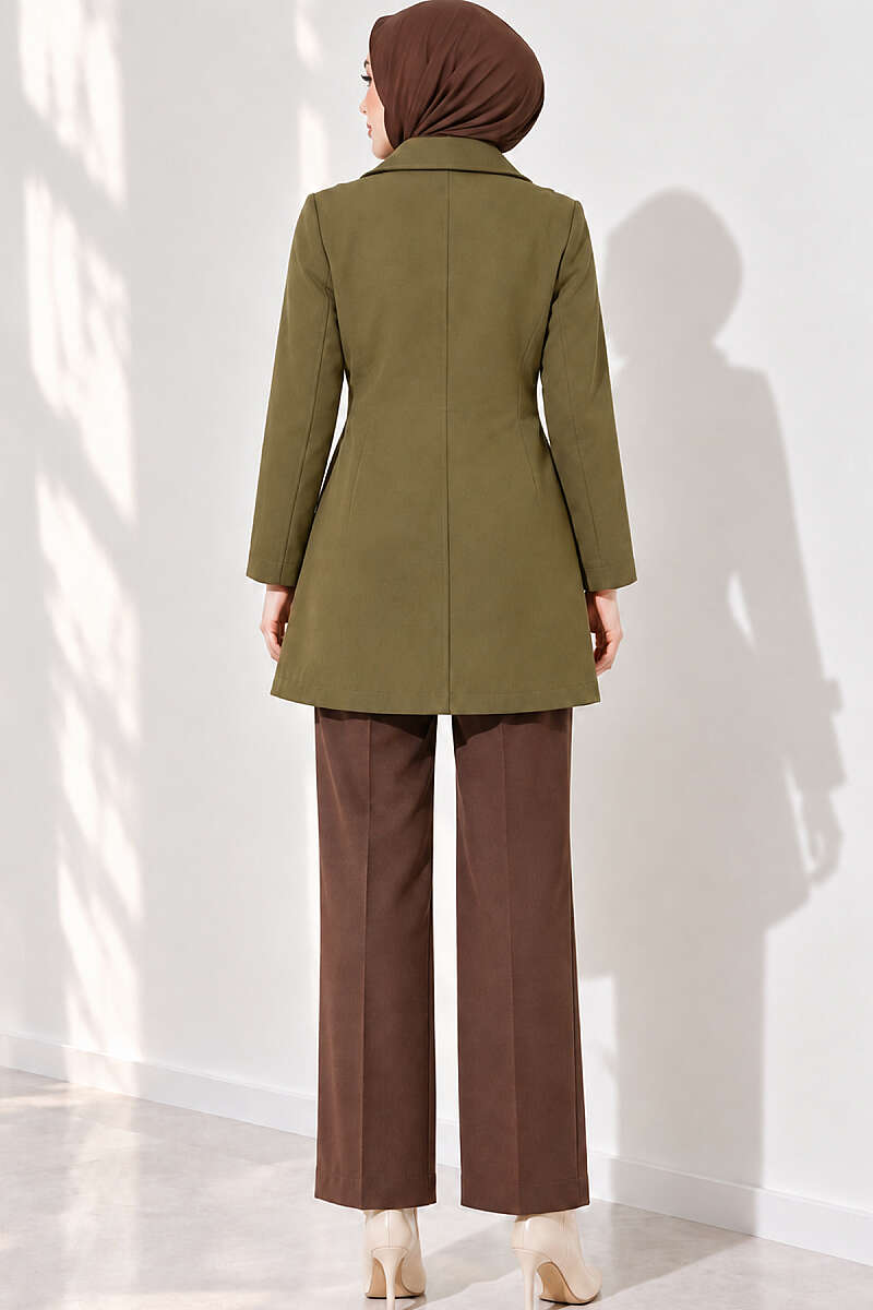 Trench Coat with Cape and Leaf Stones - Khaki