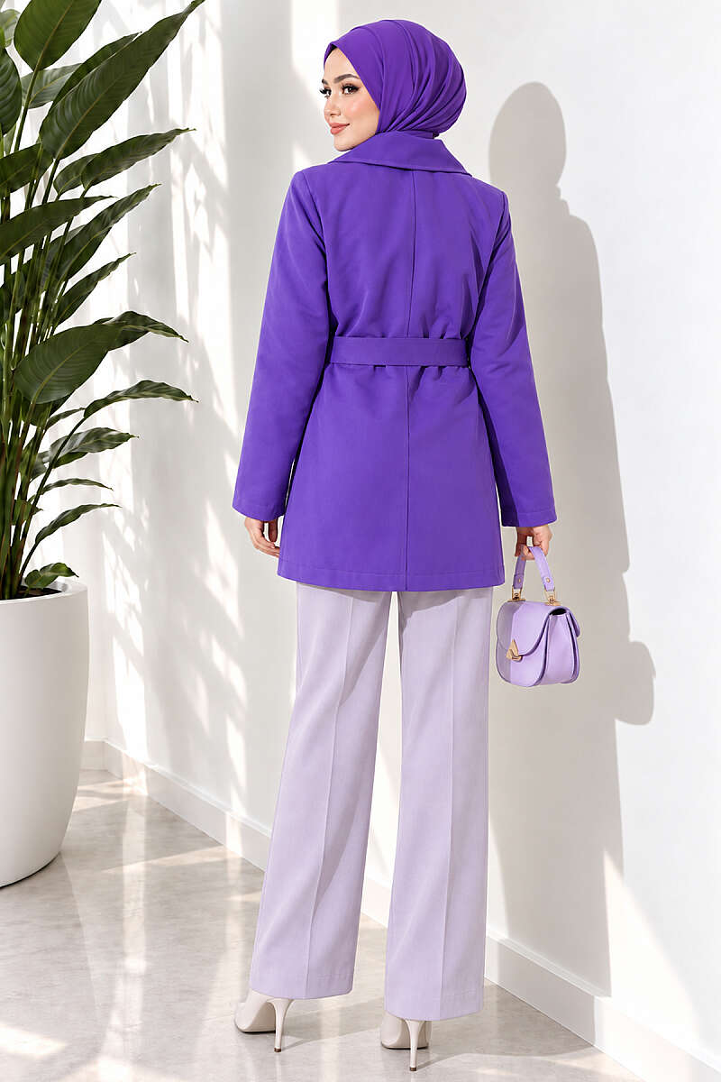 Trench Coat with Cape and Leaf Stones - Purple