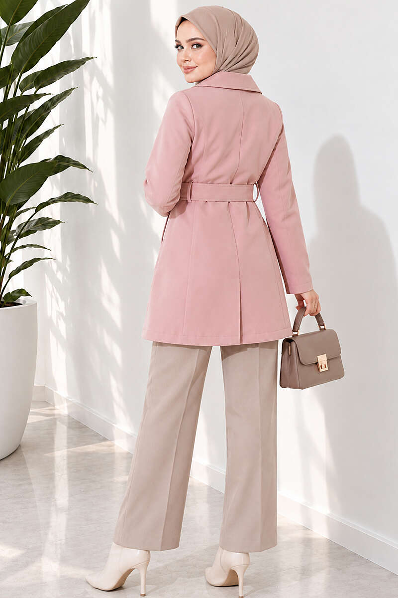 Trench Coat with Cape and Leaf Stones - Powder