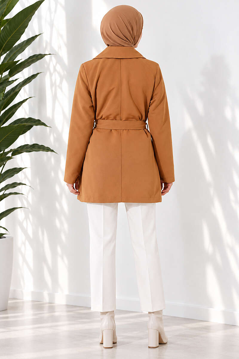 Trench Coat with Cape and Leaf Stones - Tan