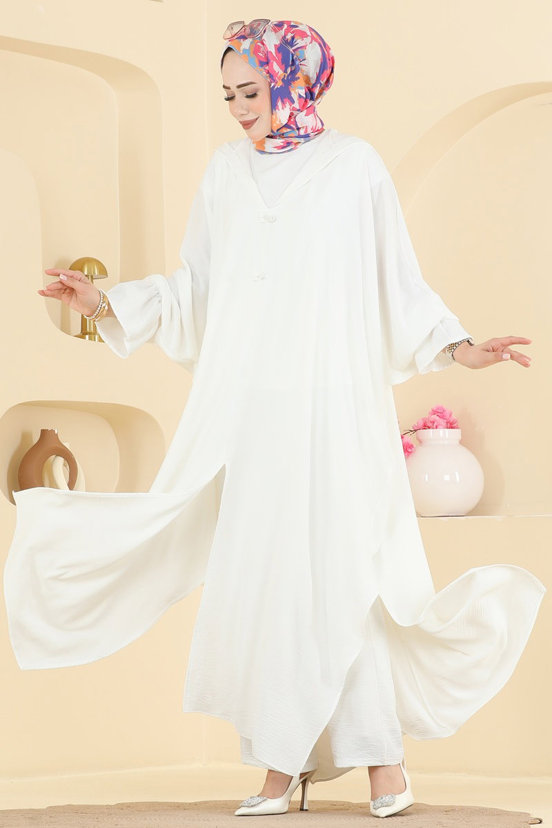 Batwing-Sleeve Three-Piece Set - Ecru