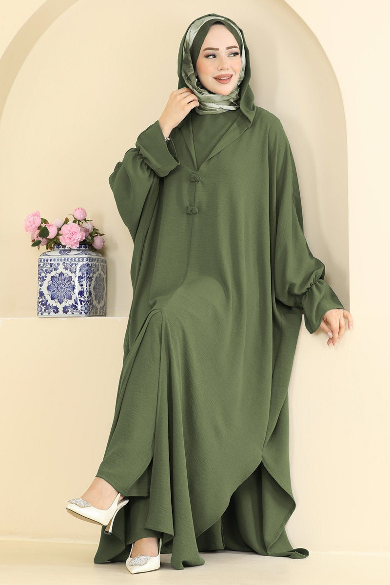 Batwing-Sleeve Three-Piece Set - Khaki