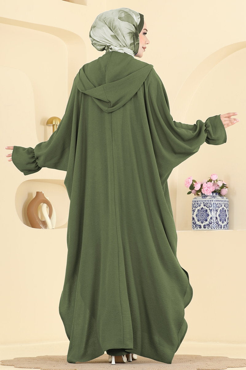 Batwing-Sleeve Three-Piece Set - Khaki