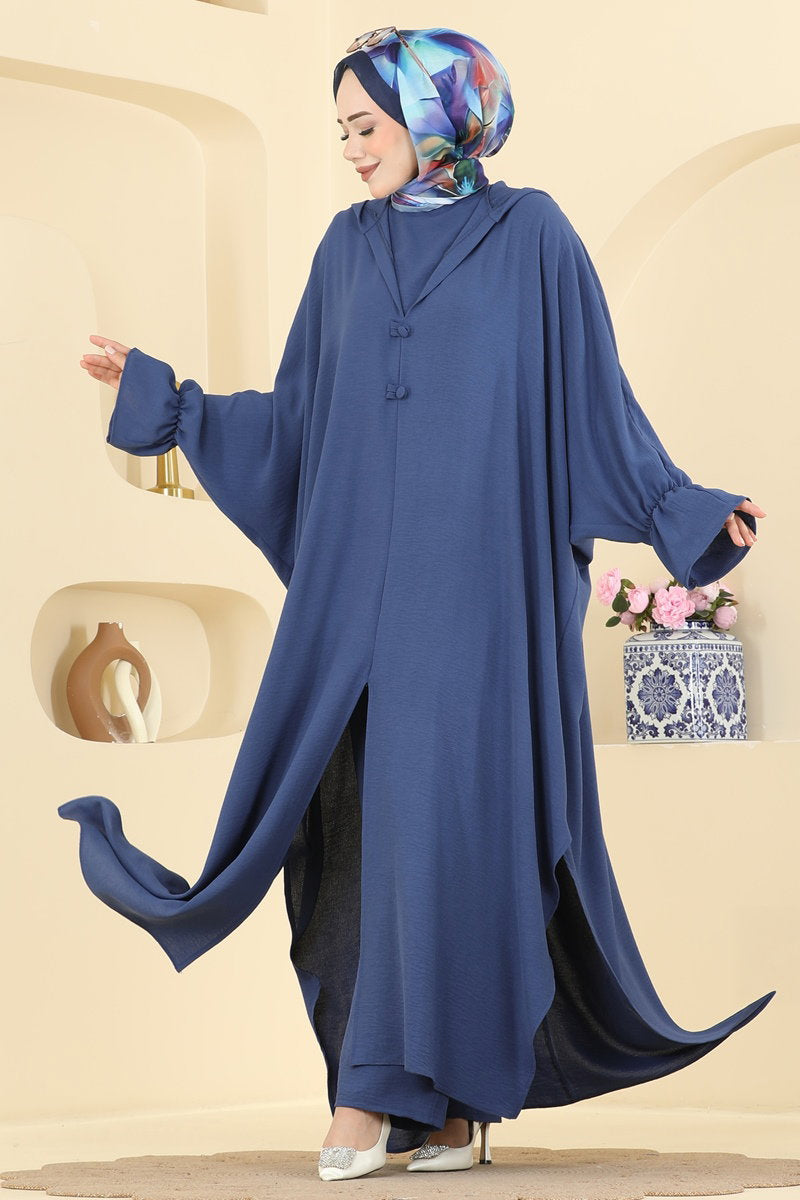 Batwing-Sleeve Three-Piece Set - Indigo